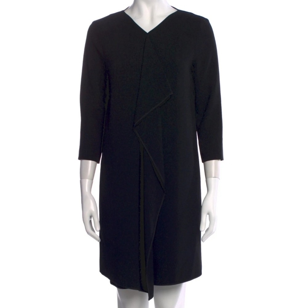 MaxMara Navy Blue 3/4 Sleeve Dress Ruffel Front Size XL